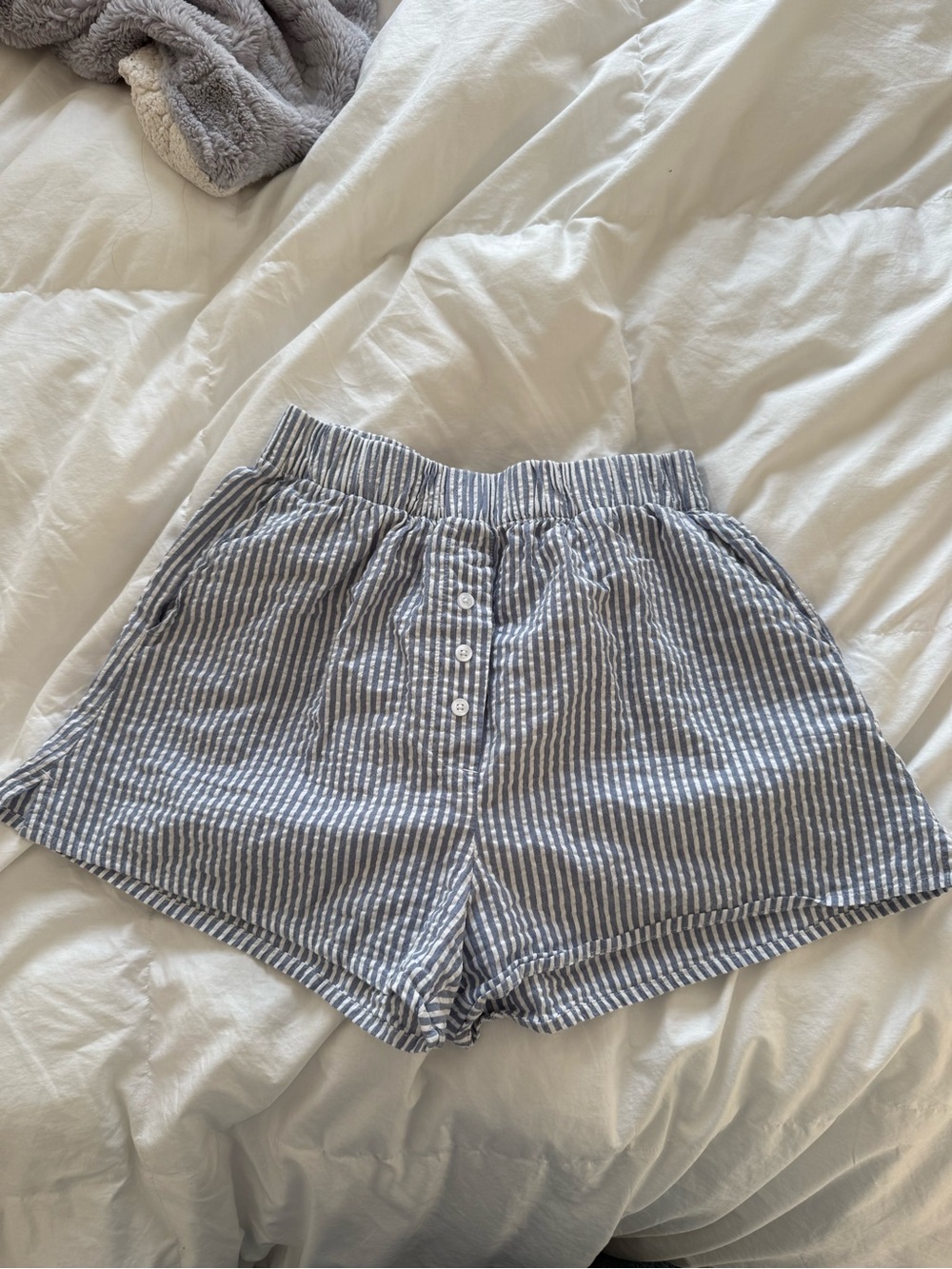 Daily Drills Blue and White Striped High-Waist Shorts